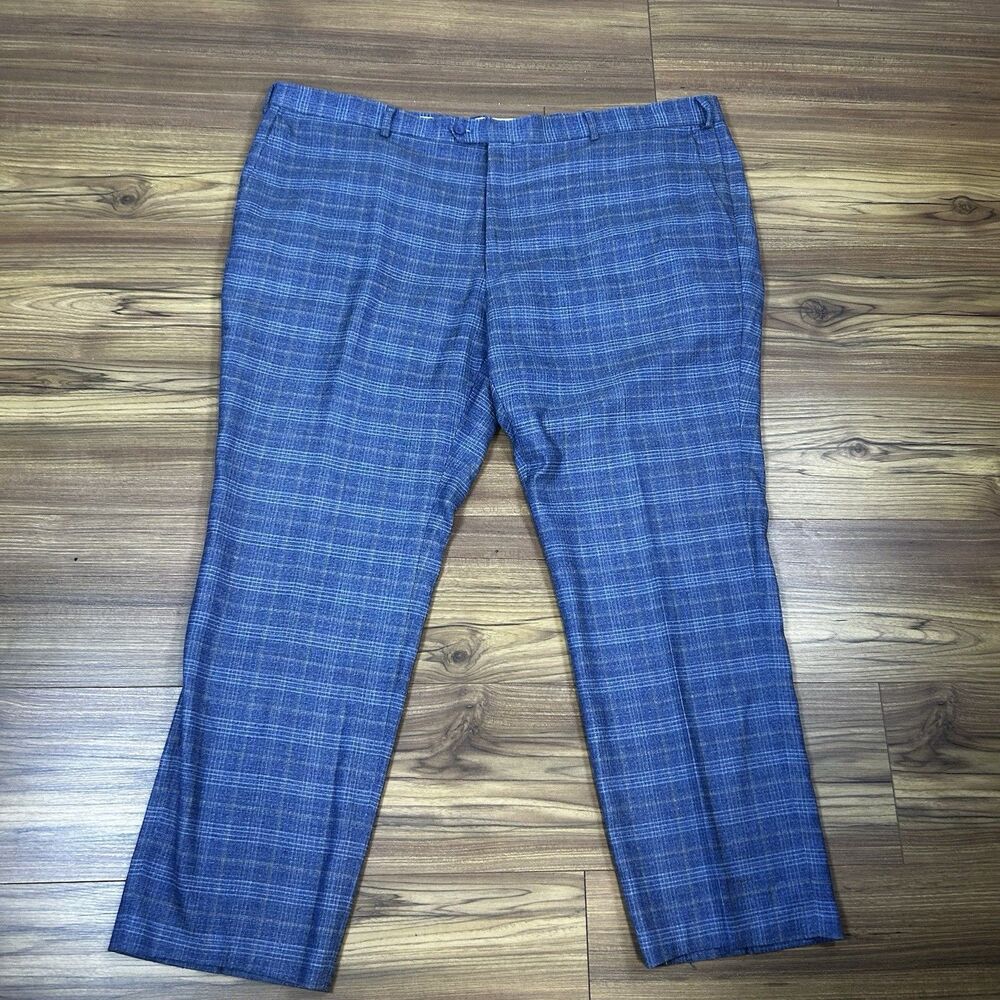 Giorgio Fiorelli Quality Textiles Blue Plaid Dress Pants Men’s Size 48x29 Flat